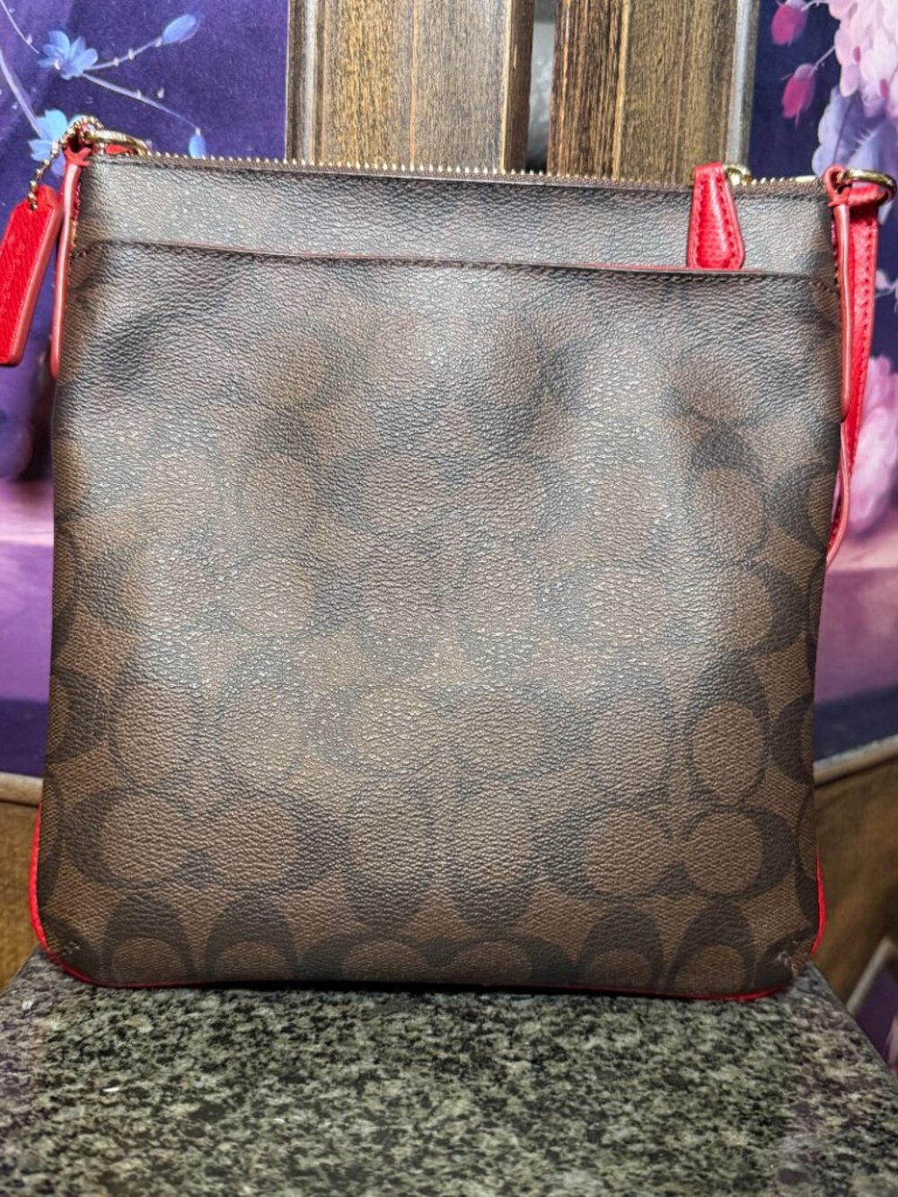 Coach Signature Brown Red Crossbody Bag & F66506 Wristlet Set NWT - Picture 4 of 11
